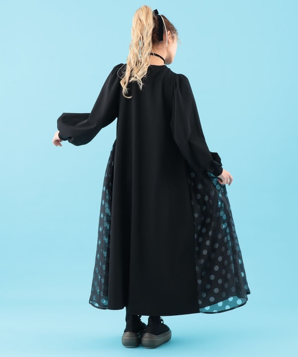 【+10%ポイントUP】サイド切り替え ワンピース Model : H163 B77 W60 H83　Size : M