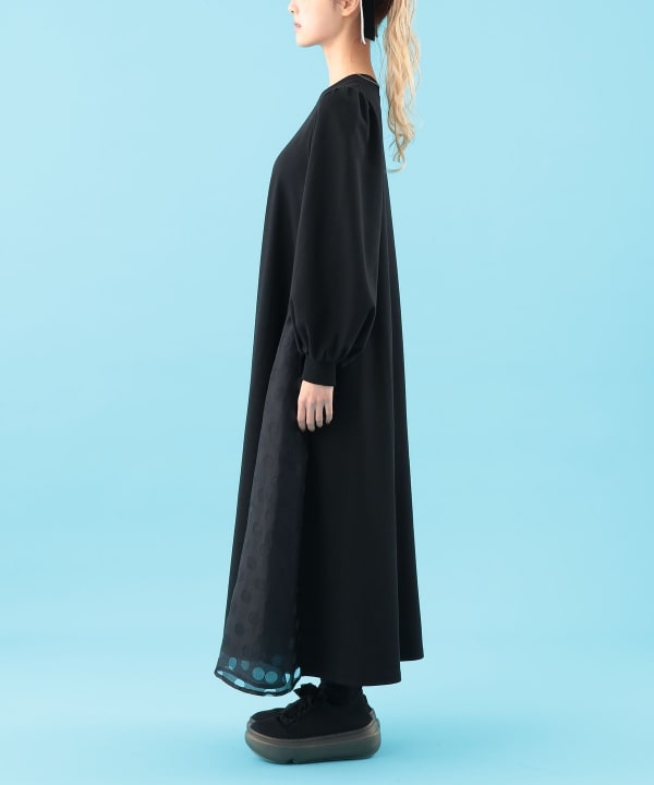 【+10%ポイントUP】サイド切り替え ワンピース Model : H163 B77 W60 H83　Size : M