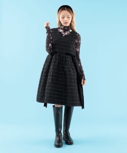 【+10%ポイントUP】ドット キルト柄 ノースリーブ ワンピース