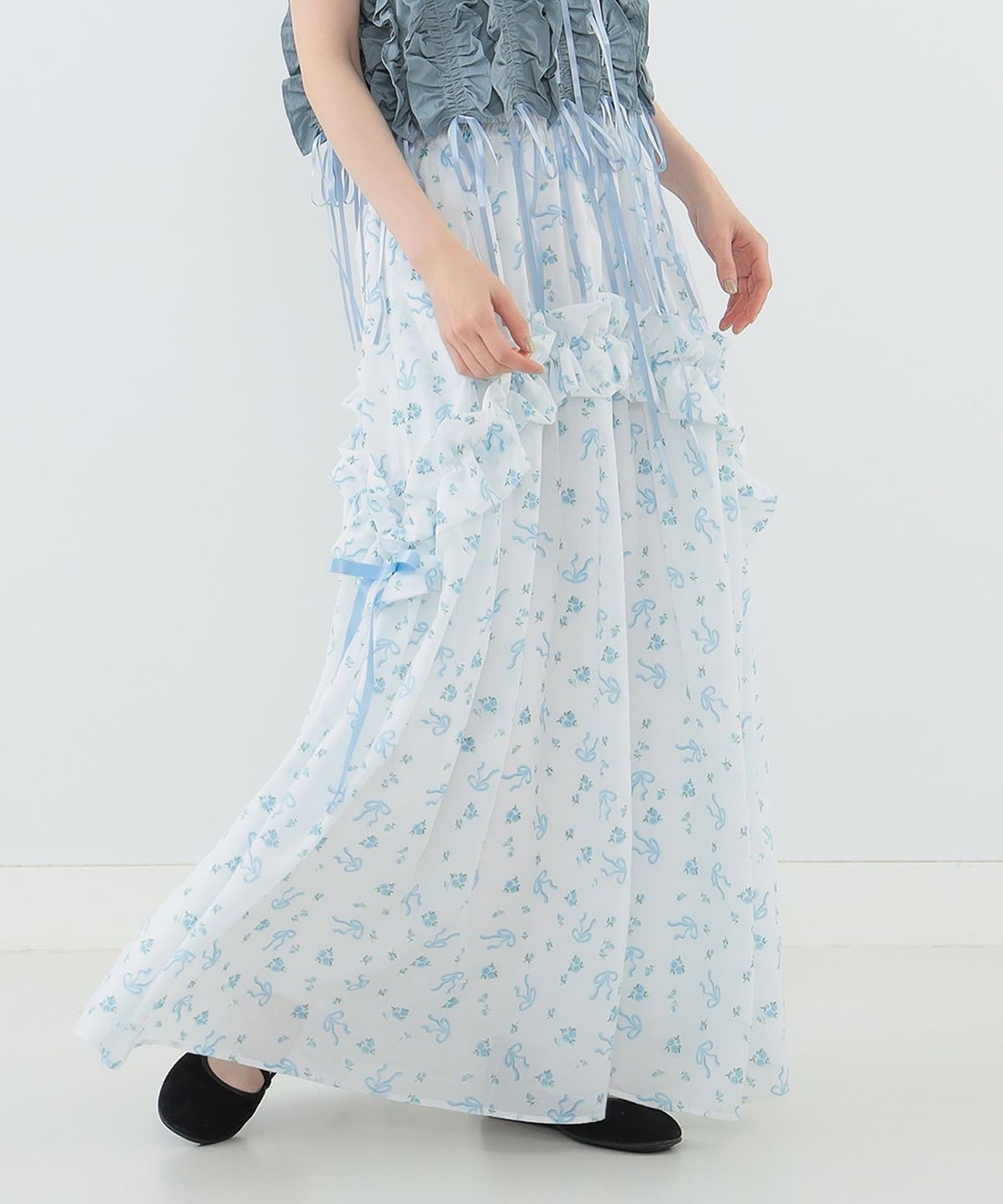 【6/25再値下げ】フラワーリボン スカート スカート WOMEN SAX S 【6/25再値下げ】フラワーリボン スカート スカート WOMEN SAX S
