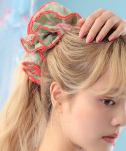 【+10%ポイントUP】ボリューム フリル ギンガムチェック ビッグシュシュ