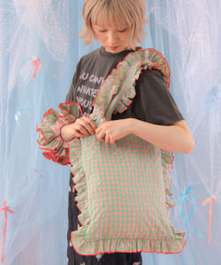 【+10%ポイントUP】フリル ギンガムチェック トートバッグ