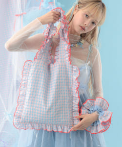 【+10%ポイントUP】フリル ギンガムチェック トートバッグ