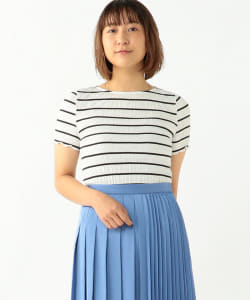 Ray BEAMS / シャーリング ボーダー ボートネック Tシャツ