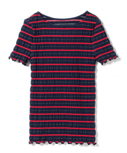 Ray BEAMS / シャーリング ボーダー ボートネック Tシャツ