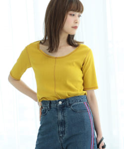 Ray BEAMS / リブ センターシーム ラウンドネック Tシャツ
