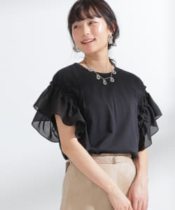 Ray BEAMS / ギャザー フリルスリーブ Tシャツ