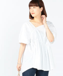 Ray BEAMS / アシンメトリー ネック ギャザー ビッグ Tシャツ
