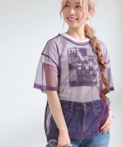 Ray BEAMS / チュール シアー ハーフスリーブ Tシャツ