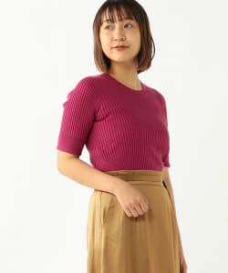 Ray BEAMS / リブ Uネック ハーフスリーブ