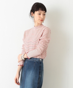 Ray BEAMS / ボーダー メローフリル ハイネック