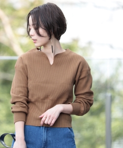 Ray BEAMS / ワッフル リブ キリカエ トップス