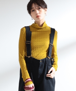 Ray BEAMS / シアー チェック ハイネック Tシャツ