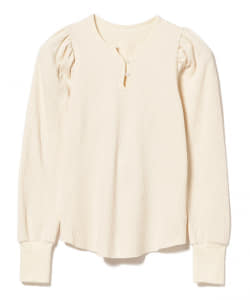 Ray BEAMS / メッシュリブ ヘンリーネック パフスリーブ Tシャツ