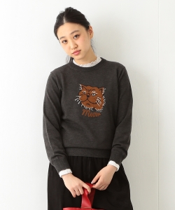 Ray BEAMS / ネコ柄 クルーネック ニット