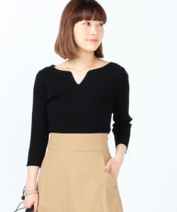 Ray BEAMS / リブ キーネック 7分袖 トップス
