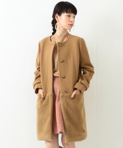 ◇Ray BEAMS / ボア 切替 ノーカラーコート