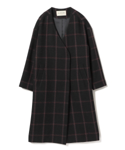Ray BEAMS / チェック ノーカラー Vネック コート