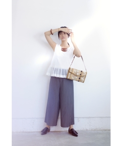 ￥◇Ray BEAMS / ストライプ スリット クロップド パンツ