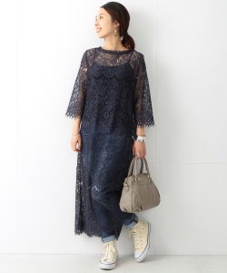￥◇Ray BEAMS / レース シアー スリット ワンピース