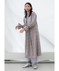 Ray BEAMS / チェック スタンドカラー ロングワンピース◇