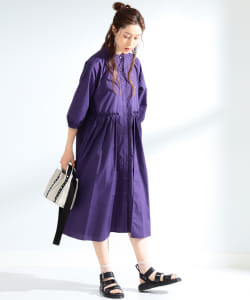 【WEB限定】Ray BEAMS / バンドカラー ギャザー ワンピース