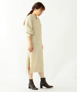 Ray BEAMS / ケーブル キーネック ニット ワンピース