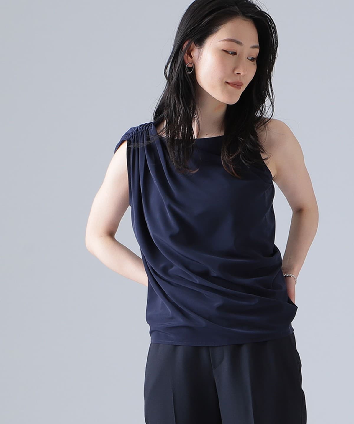 SUPPORT SURFACE サポートサーフェス / ソリッド ドレープネック トップス シャツ・ブラウス WOMEN NAVY 1 SUPPORT SURFACE サポートサーフェス / ソリッド ドレープネック トップス シャツ・ブラウス WOMEN NAVY 1