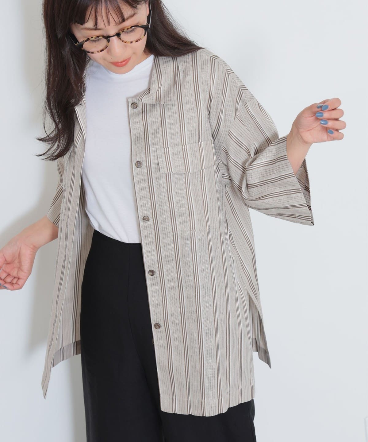 リネン混 ストライプ シャツ シャツ・ブラウス WOMEN 細STRIPE ONE SIZE リネン混 ストライプ シャツ シャツ・ブラウス WOMEN 細STRIPE ONE SIZE