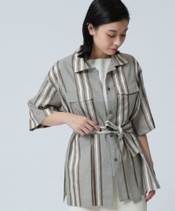 Demi-Luxe BEAMS / 女裝 混亞麻 直條紋 襯衫