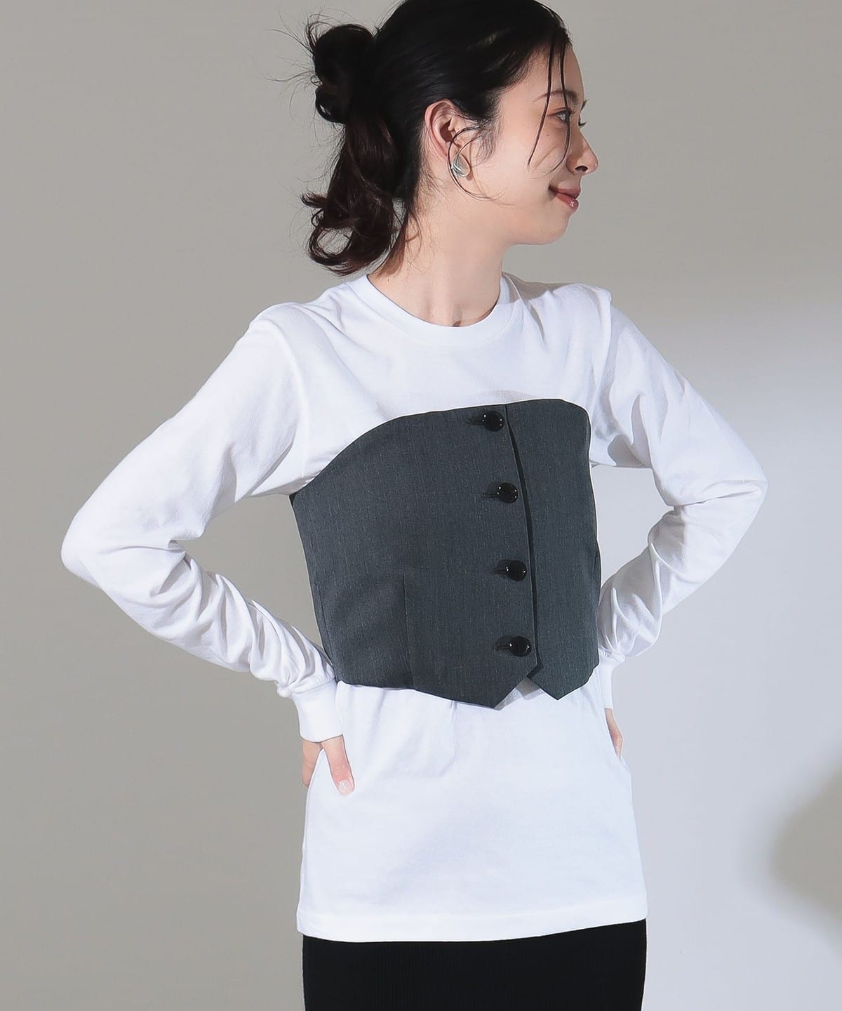 【タイムセール】ポリエステル ウール ツイル ビスチェ トップス WOMEN GREY 38 【タイムセール】ポリエステル ウール ツイル ビスチェ トップス WOMEN GREY 38