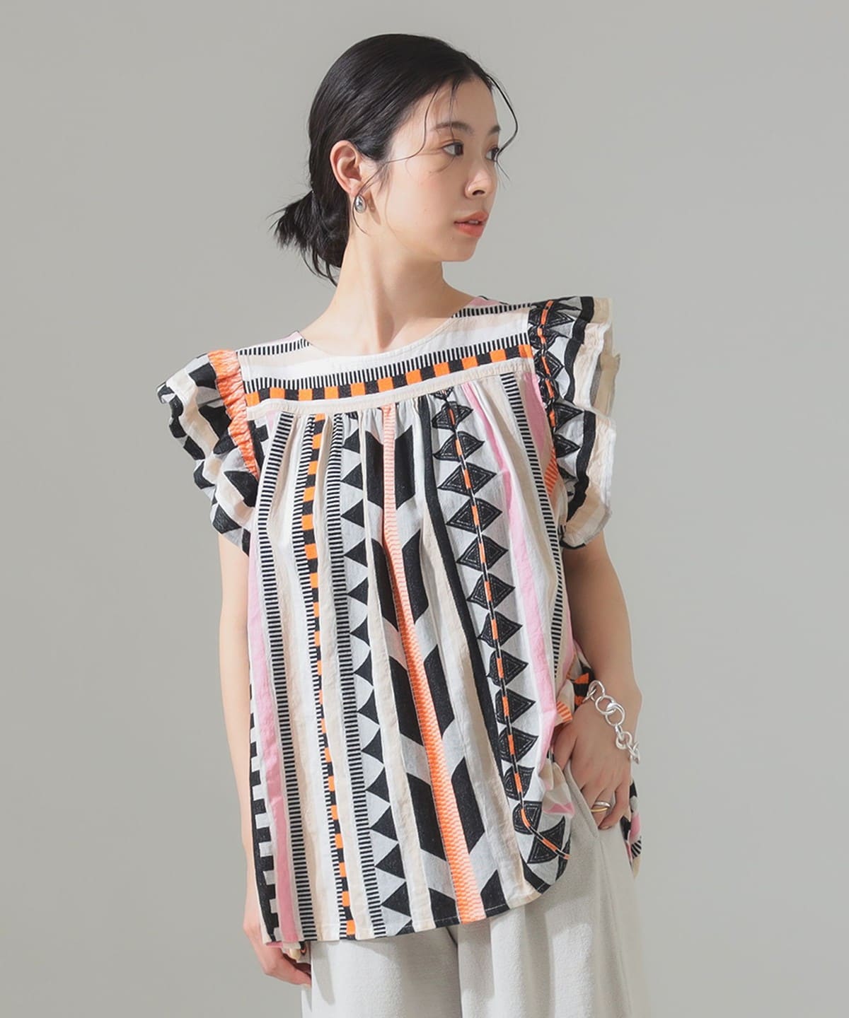 【別注】Devotion TWINS デボーションツインズ / マルチ ジャカード ブラウス シャツ・ブラウス WOMEN BLACK/ORANGE S 【別注】Devotion TWINS デボーションツインズ / マルチ ジャカード ブラウス シャツ・ブラウス WOMEN BLACK/ORANGE S