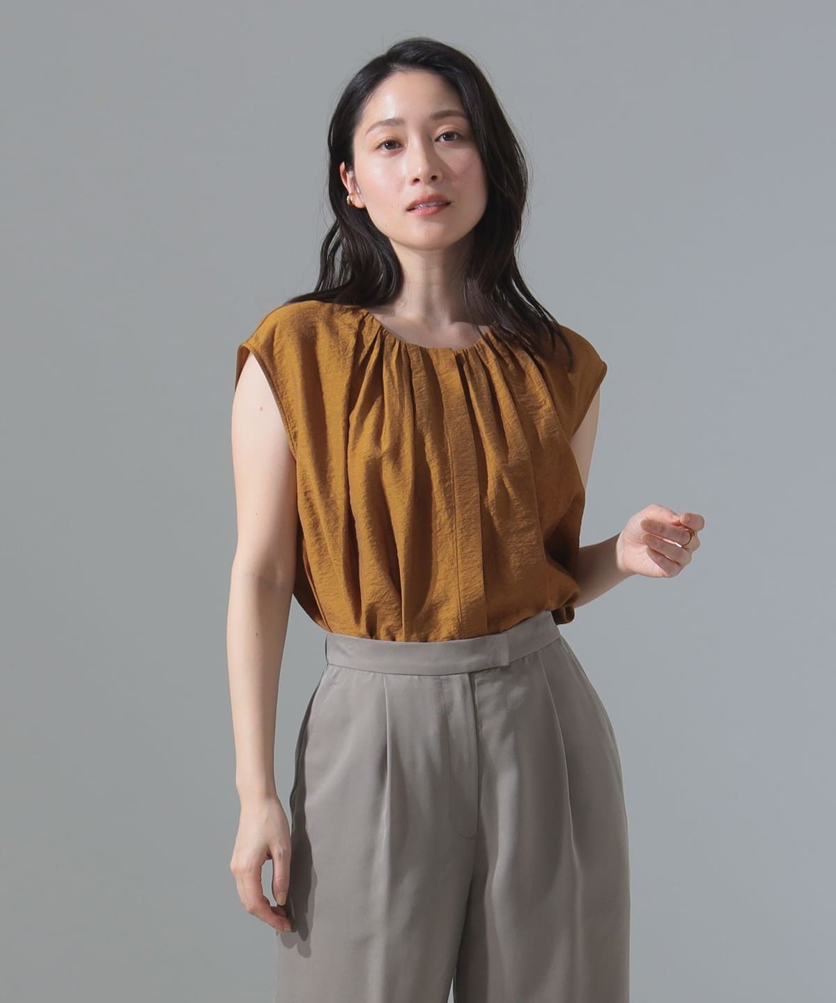 レーヨン リネン ギャザーブラウス シャツ・ブラウス WOMEN CINNAMON 38 レーヨン リネン ギャザーブラウス シャツ・ブラウス WOMEN CINNAMON 38
