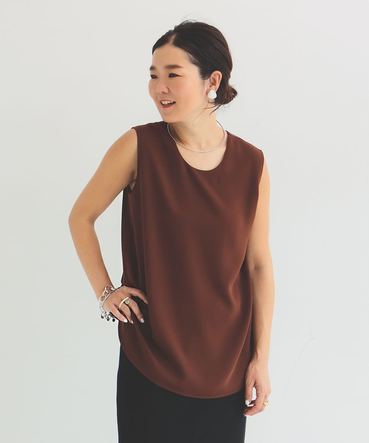 2WAY ノースリーブブラウス シャツ・ブラウス WOMEN BROWN ONE SIZE 2WAY ノースリーブブラウス シャツ・ブラウス WOMEN BROWN ONE SIZE