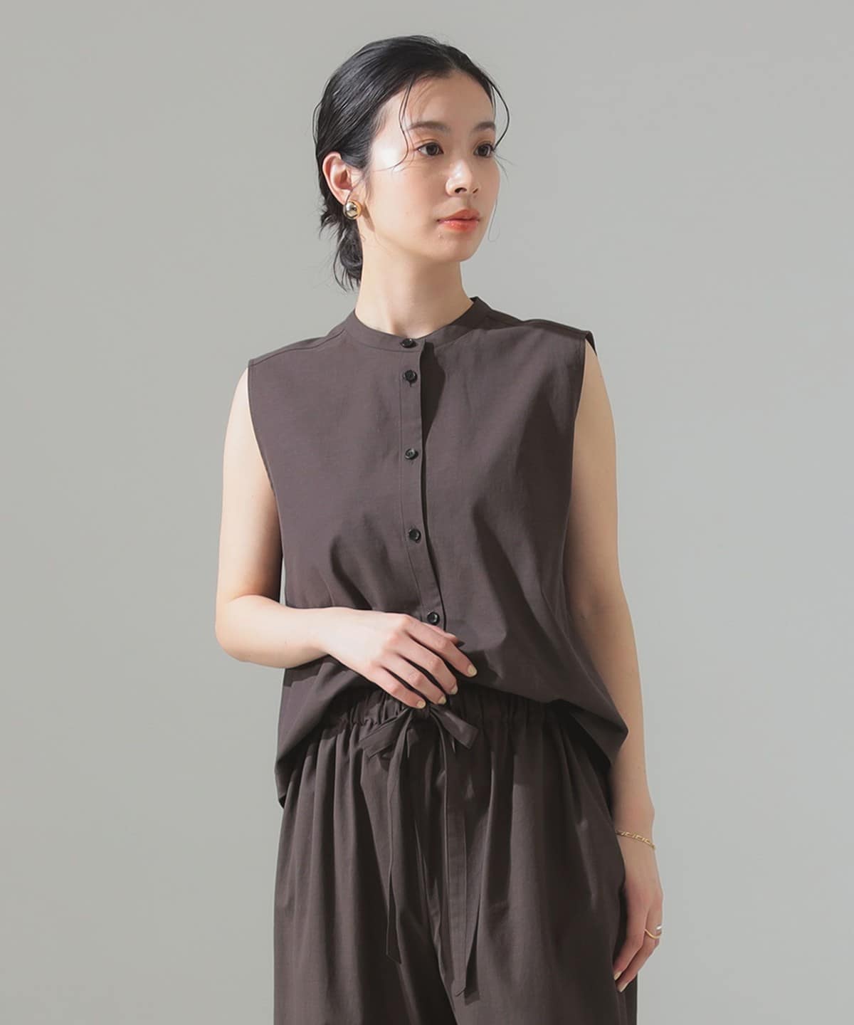 バンドカラー ドライ シャツ シャツ・ブラウス WOMEN COFFEE 38 バンドカラー ドライ シャツ シャツ・ブラウス WOMEN COFFEE 38