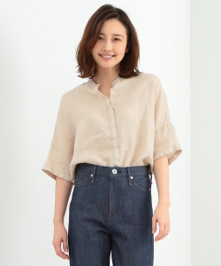 120%LINO / バンドカラー ハーフスリーブ シャツ