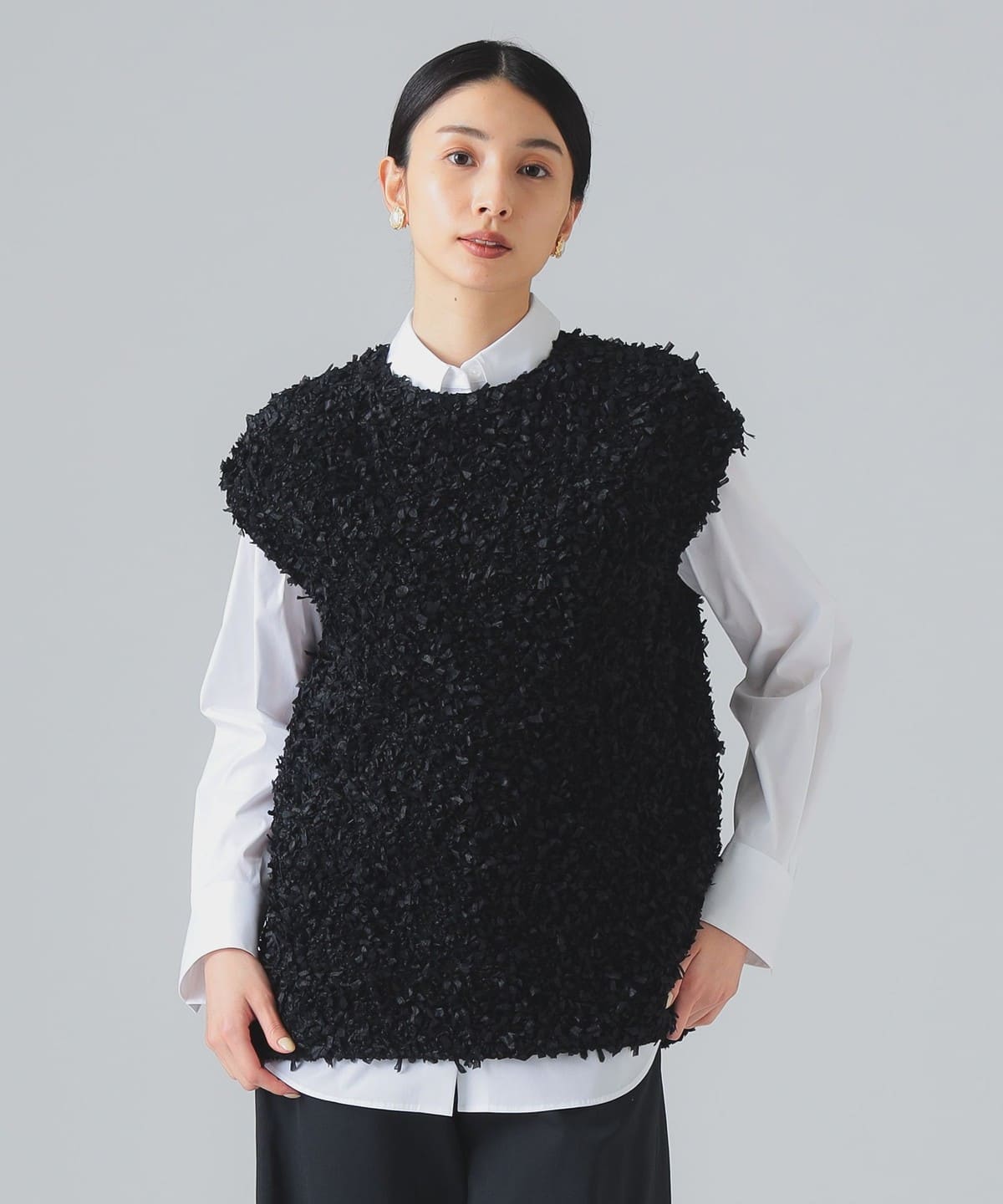 未使用級　【EFFE BEAMS】定番 カラミリボンブラウス 黒　百名品 EFFE BEAMS（エッフェ ビームス）カラミリボン ブラウス（シャツ