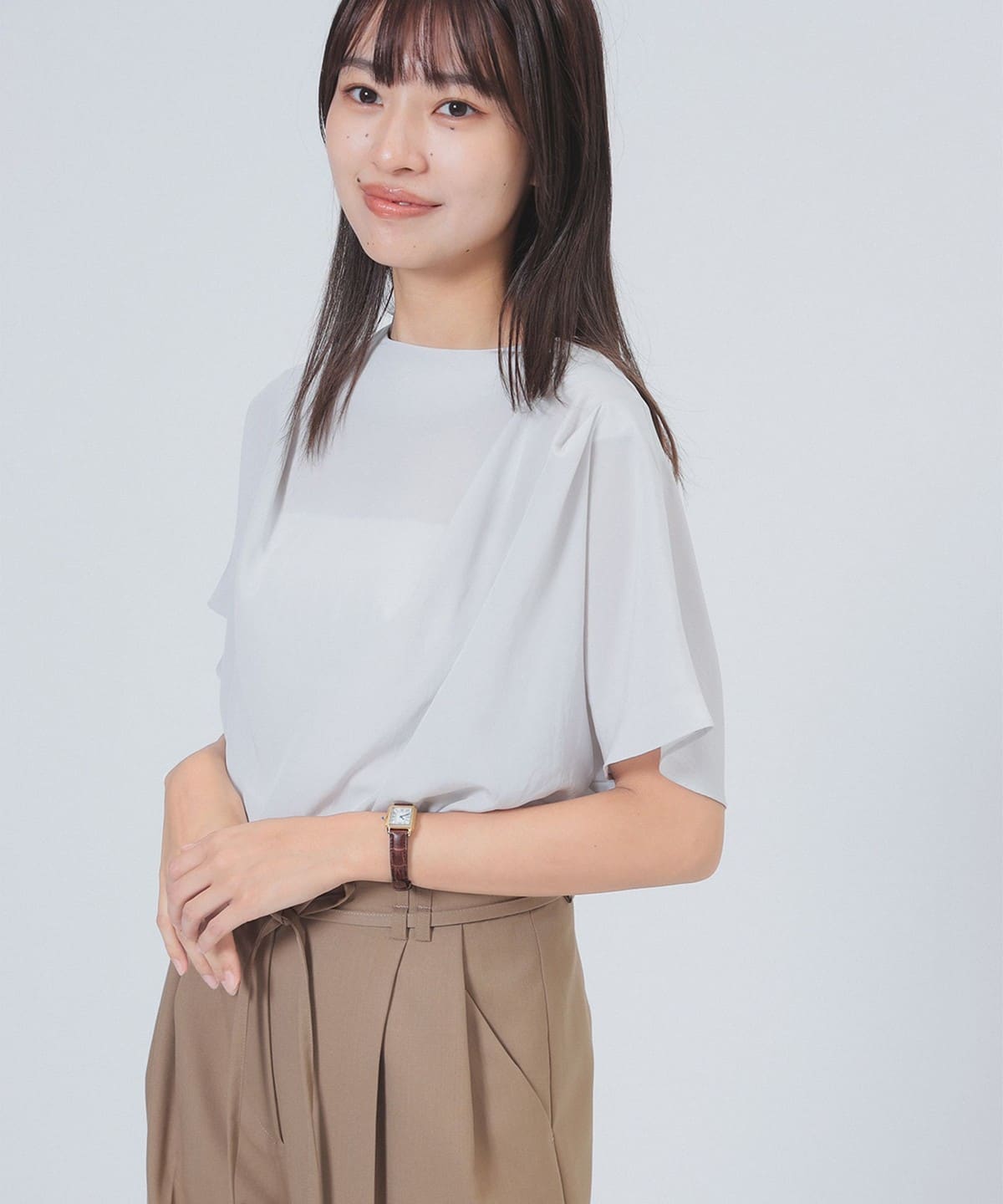 タック シアー ブラウス シャツ・ブラウス WOMEN LT. GREY ONE SIZE タック シアー ブラウス シャツ・ブラウス WOMEN LT. GREY ONE SIZE