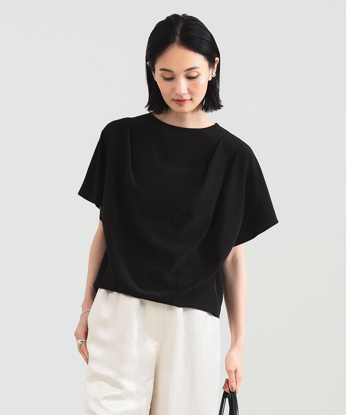 タック シアー ブラウス シャツ・ブラウス WOMEN BLACK ONE SIZE タック シアー ブラウス シャツ・ブラウス WOMEN BLACK ONE SIZE