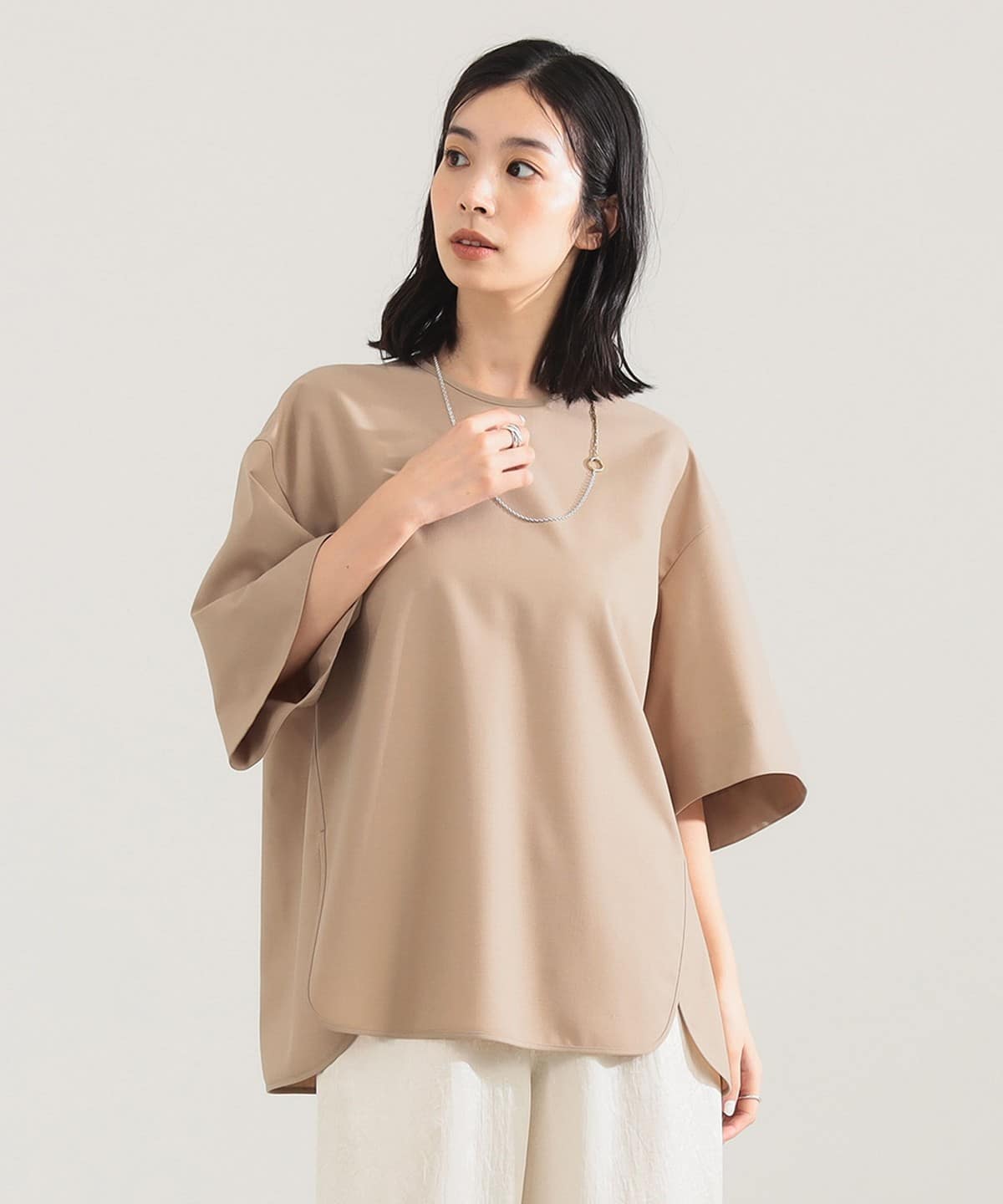 ウール トロピカル フレアスリーブ プルオーバー シャツ・ブラウス WOMEN BEIGE ONE SIZE ウール トロピカル フレアスリーブ プルオーバー シャツ・ブラウス WOMEN BEIGE ONE SIZE