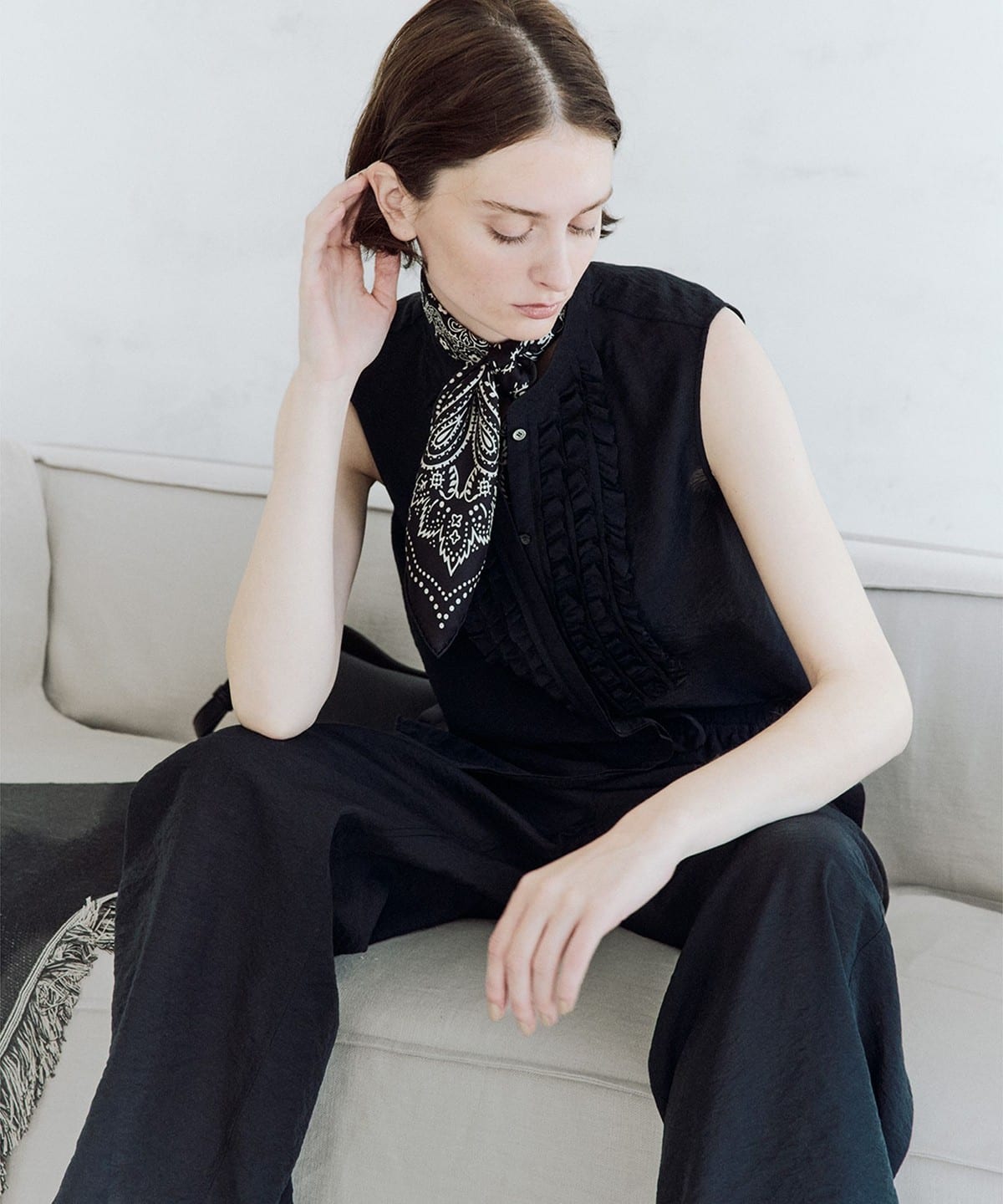 Demi-Luxe BEAMS - Demi-Luxe BEAMSデミルクス ビームス 2024SS レーヨンリネン フリルシャツ【38】【LSHA75835】 Demi-Luxe BEAMS（デミルクス ビームス）レーヨンリネン フリルヨーク