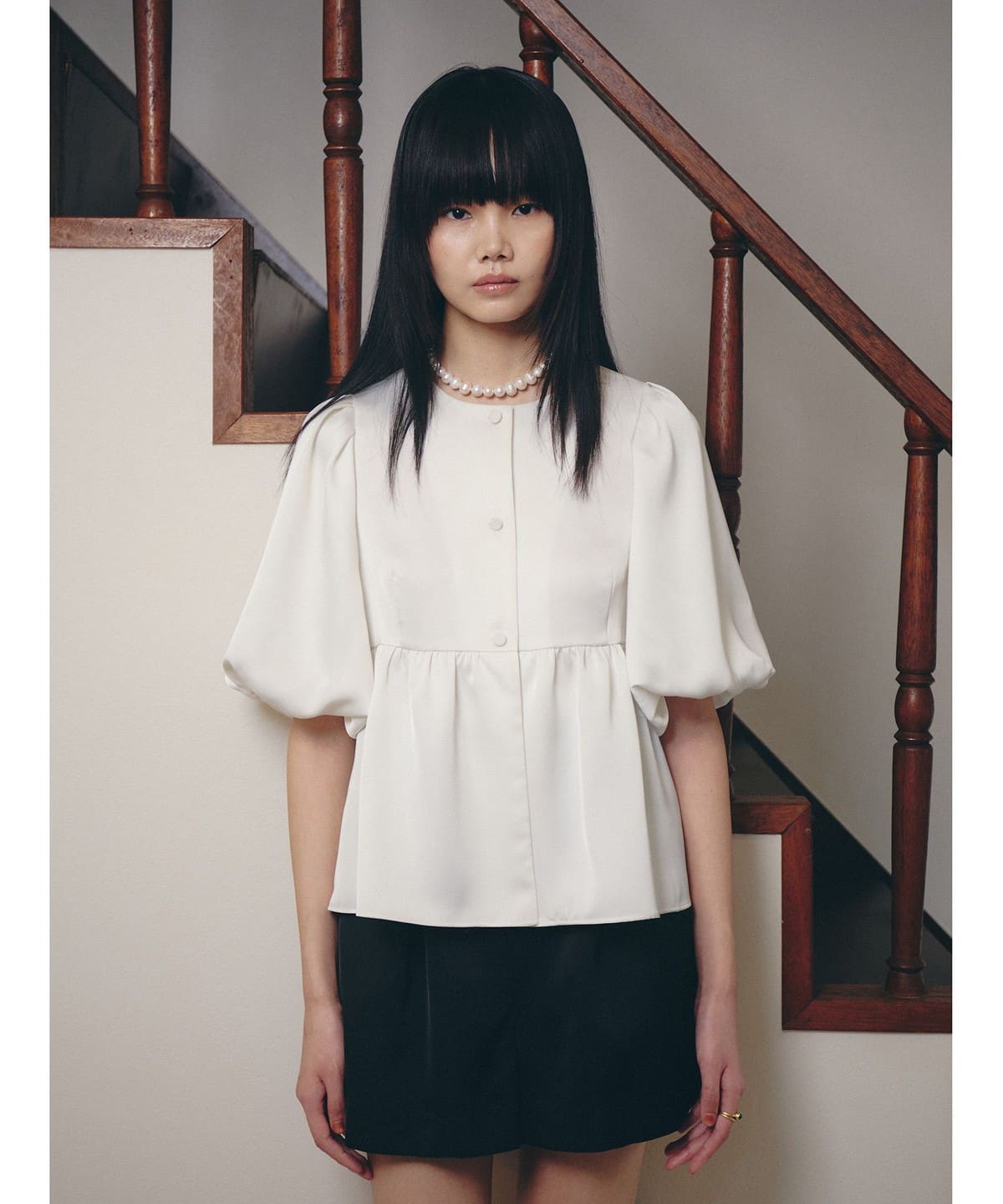 BEAMS SALON / シルキー パフブラウス シャツ・ブラウス WOMEN OFF WHITE S