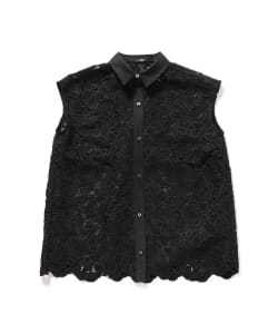 【モアバリエーション開催中】M・fil / レース フラワー フレンチスリーブ ブラウス〈BLACK〉