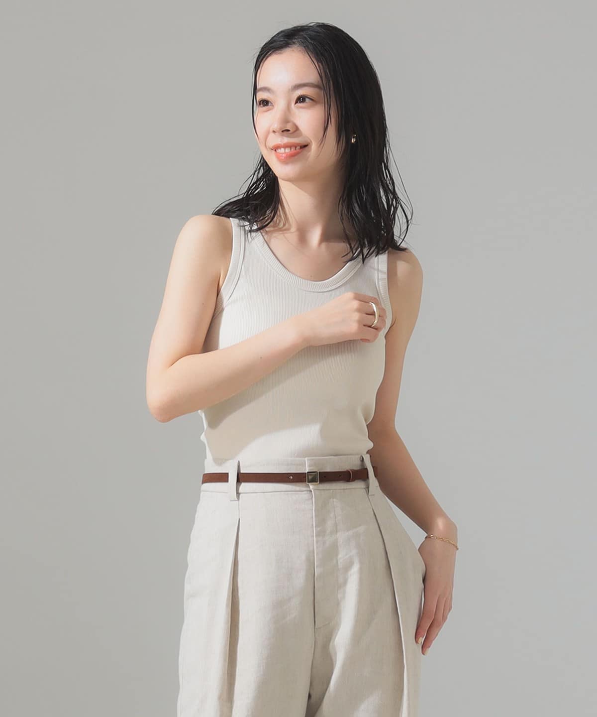 丸胴 テレコ タンクトップ Tシャツ・カットソー WOMEN BEIGE ONE SIZE 丸胴 テレコ タンクトップ Tシャツ・カットソー WOMEN BEIGE ONE SIZE