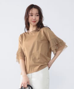 プリーツ チュールスリーブ Tシャツ