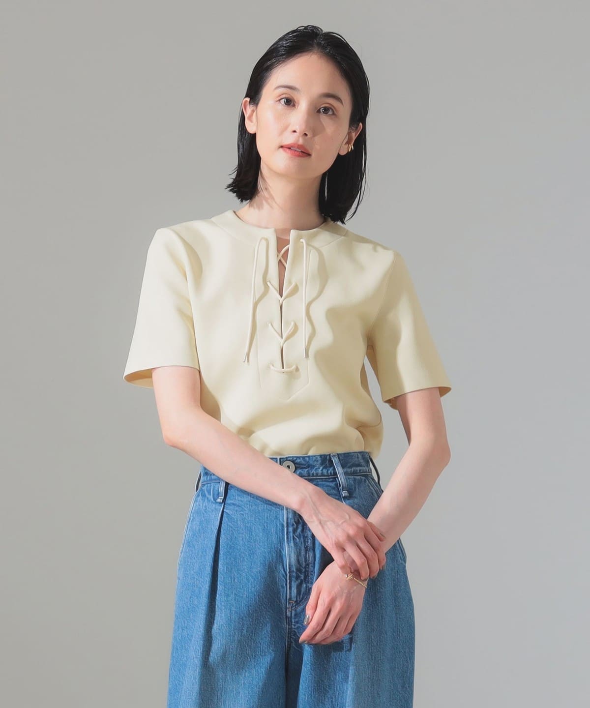 AURALEE オーラリー / WETSUIT JERSEY LACE UP TEE Tシャツ・カットソー WOMEN IVORY 1 AURALEE オーラリー / WETSUIT JERSEY LACE UP TEE Tシャツ・カットソー WOMEN IVORY 1