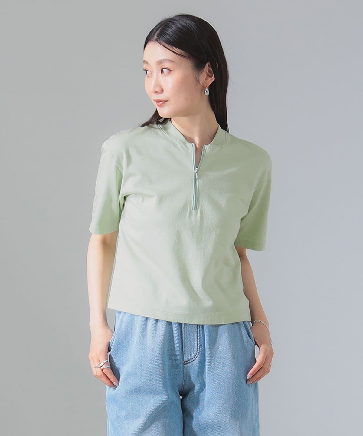 AURALEE オーラリー / COTTON SLUB RAYON PLAITING HALF ZIP TEE Tシャツ・カットソー WOMEN PISTACHIO 1 AURALEE オーラリー / COTTON SLUB RAYON PLAITING HALF ZIP TEE Tシャツ・カットソー WOMEN PISTACHIO 1