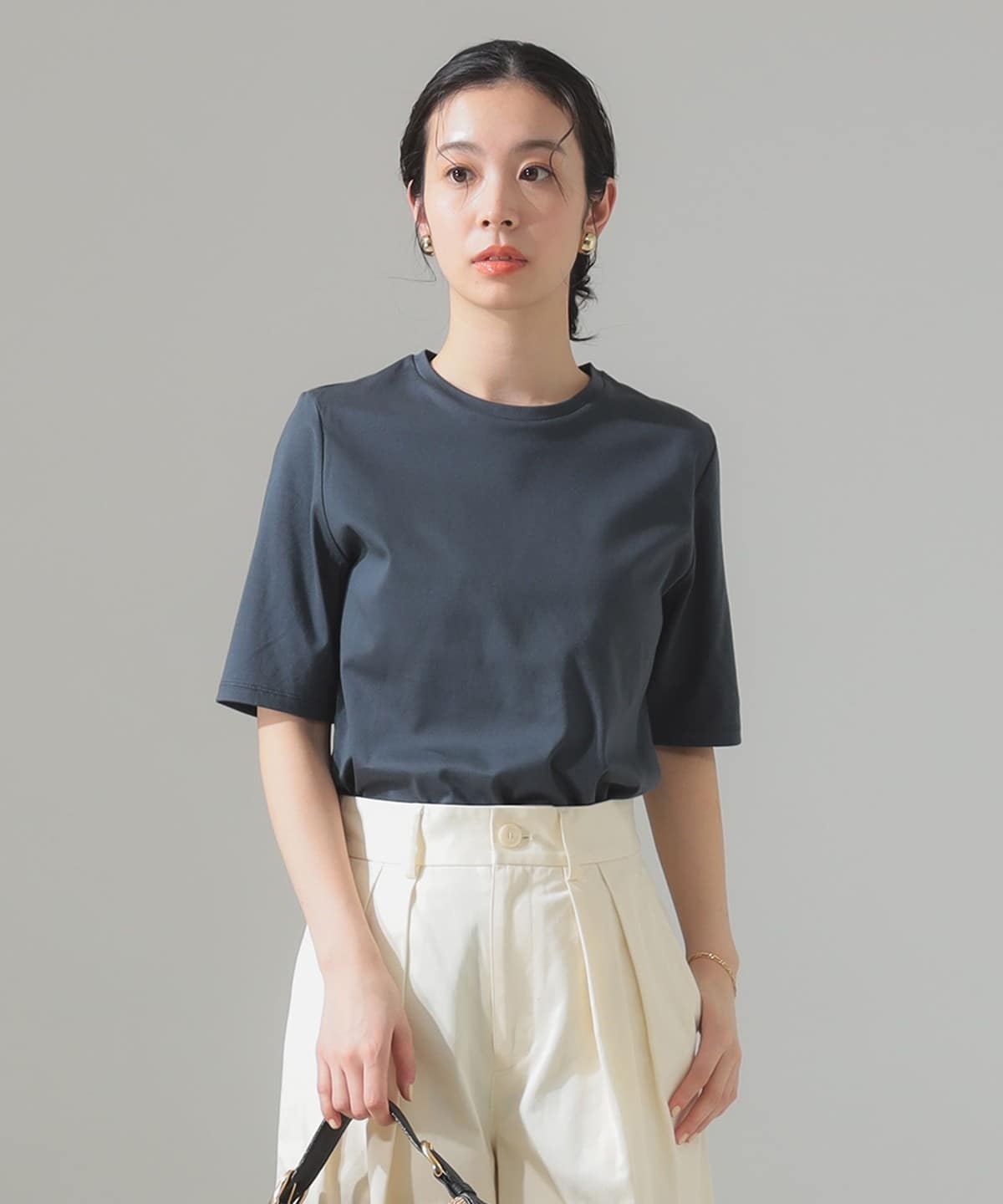 スーピマコットン スムース Tシャツ Tシャツ・カットソー WOMEN CHARCOAL. GREY ONE SIZE スーピマコットン スムース Tシャツ Tシャツ・カットソー WOMEN CHARCOAL. GREY ONE SIZE