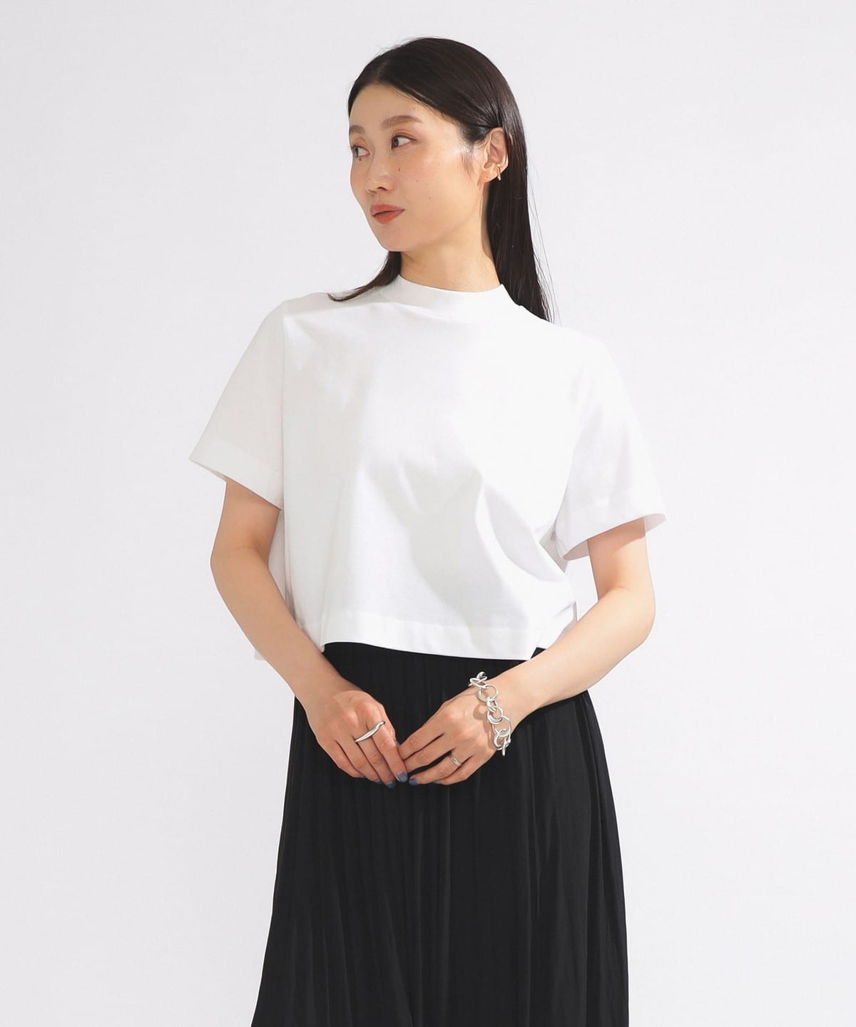 Demi-Luxe BEAMS モックネックTシャツホワイト Demi-Luxe BEAMS（デミルクス ビームス）モックネック ショート T