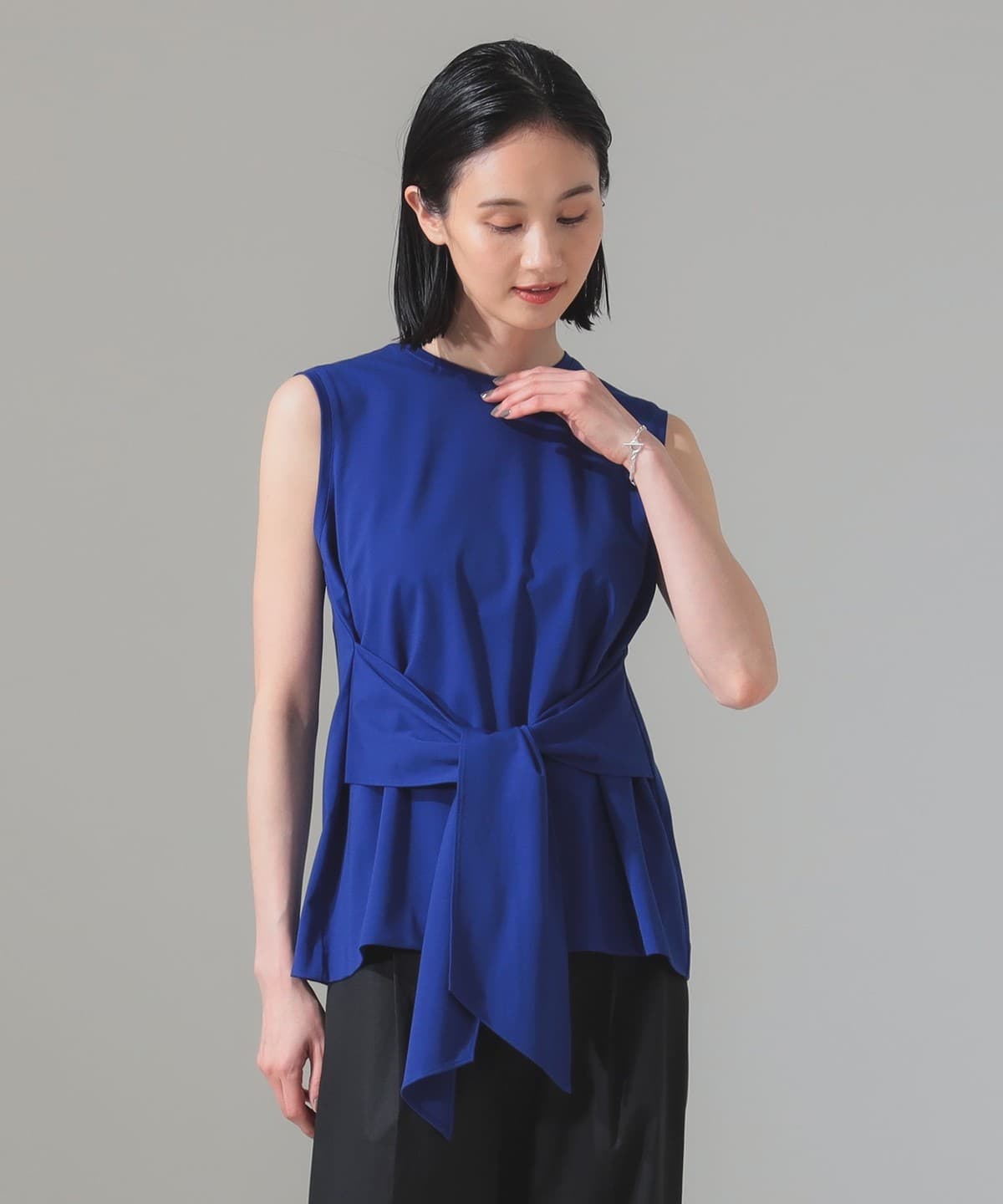 フロントリボン ノースリーブ プルオーバー トップス WOMEN BLUE ONE SIZE フロントリボン ノースリーブ プルオーバー トップス WOMEN BLUE ONE SIZE